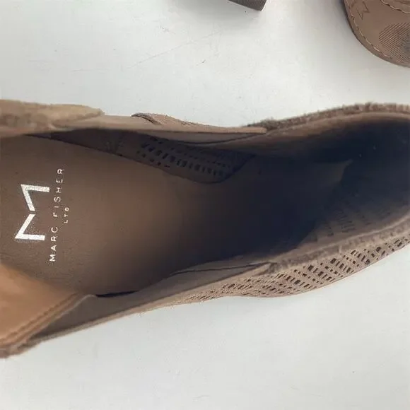 Marc Fisher LTD Booties Womens 9.5M Brown‎ Perforated Pointed Toe Block - Picture 9 of 10